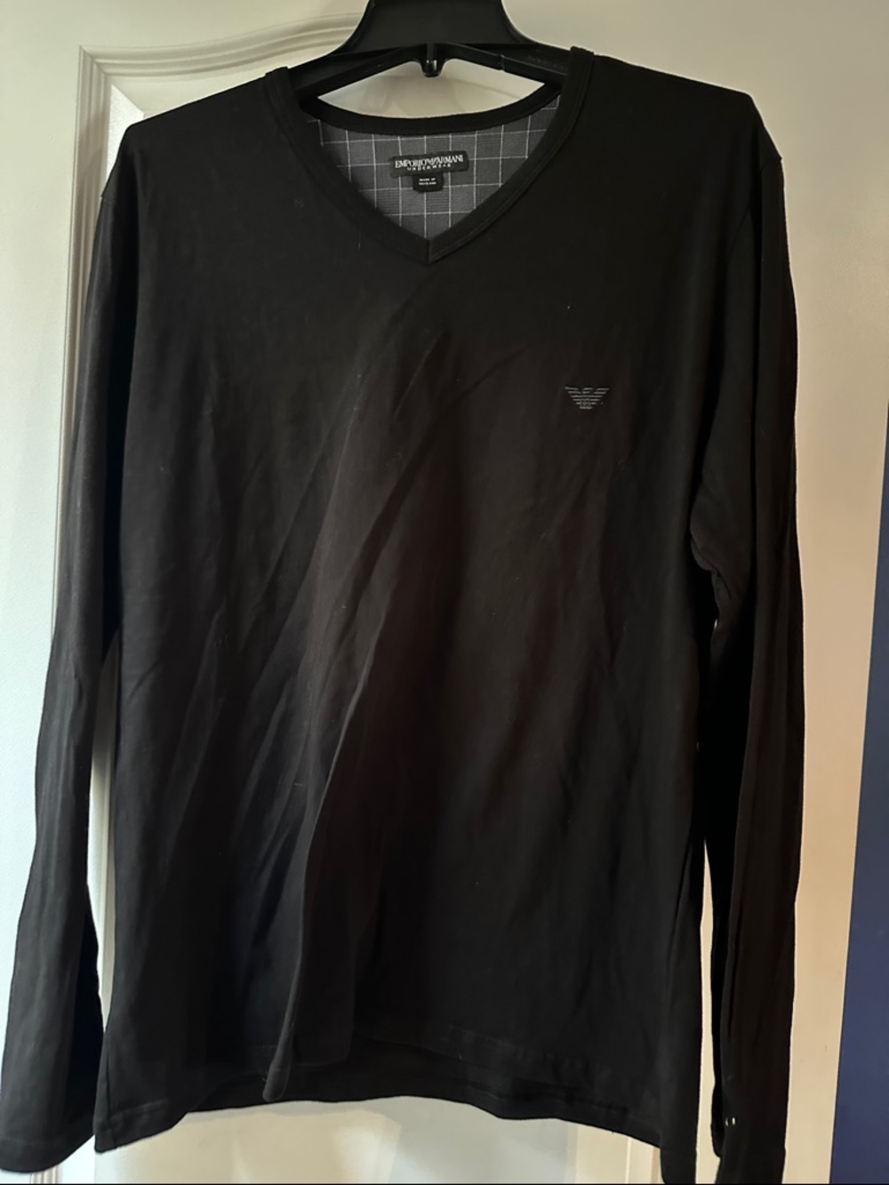 Emporio Armani Black V-Neck Long Sleeve Shirt
